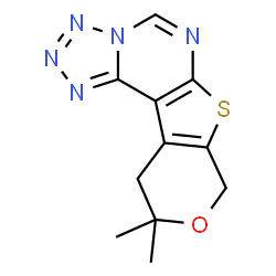 ChemSpider 2D Image | 10,10-Dimethyl-10,11-dihydro-8H-pyrano[4',3':4,5]thieno[3,2-e]tetrazolo[1,5-c]pyrimidine | C11H11N5OS