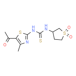 ChemSpider 2D Image | 1-(5-Acetyl-4-methyl-1,3-thiazol-2-yl)-3-(1,1-dioxidotetrahydro-3-thiophenyl)thiourea | C11H15N3O3S3
