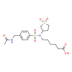ChemSpider 2D Image | 6-[{[4-(Acetamidomethyl)phenyl]sulfonyl}(1,1-dioxidotetrahydro-3-thiophenyl)amino]hexanoic acid | C19H28N2O7S2