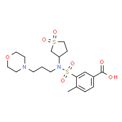 ChemSpider 2D Image | 3-{(1,1-Dioxidotetrahydro-3-thiophenyl)[3-(4-morpholinyl)propyl]sulfamoyl}-4-methylbenzoic acid | C19H28N2O7S2