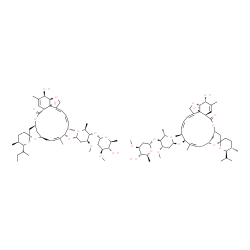 ChemSpider 2D Image | (1'R,2R,4'S,5S,6R,8'R,10'Z,12'S,13'S,14'Z,20'R,21'R,24'S)-21',24'-Dihydroxy-6-isopropyl-5,11',13',22'-tetramethyl-2'-oxo-3,4,5,6-tetrahydrospiro[pyran-2,6'-[3,7,19]trioxatetracyclo[15.6.1.1~4,8~.0~20,
24~]pentacosa[10,14,16,22]tetraen]-12'-yl 2,6-dideoxy-4-O-(2,6-dideoxy-3-O-methyl-alpha-L-arabino-hexopyranosyl)-3-O-methyl-alpha-L-arabino-hexopyranoside - (1'R,2R,4'S,5S,6R,8'R,10'Z,12'S,13'S,14'Z,2
0'R,21'R,24'S)-6-[(2S)-2-butanyl]-21',24'-dihydroxy-5,11',13',22'-tetramethyl-2'-oxo-3,4,5,6-tetrahydrospiro[pyran-2,6'-[3,7,19]trioxatetracyclo[15.6.1.1~4,8~.0~20,24~]pentacosa[10,14,16,22]tetraen]-1
2'-yl 2,6-dideoxy-4-O-(2,6-dideoxy-3-O-methyl-alpha-L-arabino-hexopyranosyl)-3-O-methyl-alpha-L-arabino-hexopyranoside (1:1) | C95H146O28