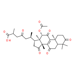 ChemSpider 2D Image | (5xi,12beta)-12-Acetoxy-3,7,11,15,23-pentaoxolanost-8-en-26-oic acid | C32H42O9