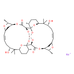 ChemSpider 2D Image | Sodium [(1R,2R,5S,6R,8S,9Z,12R,14R,17R,18R,19R,22S,23R,25S,26Z,29R,31S,34R)-12,29-dihydroxy-1,2,18,19-tetra(hydroxy-kappaO)-6,13,13,17,23,30,30,34-octamethyl-4,7,21,24,35,37-hexaoxapentacyclo[29.3.1.1
~5,8~.1~14,18~.1~22,25~]octatriaconta-9,26-diene-3,20-dionato(4-)]borate(1-) | C40H60BNaO14