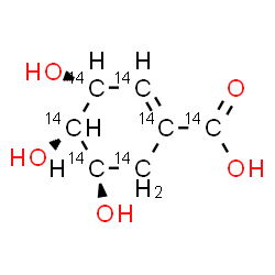 ChemSpider 2D Image | (3R,4S,5R)-3,4,5-Trihydroxy(~14~C_6_)-1-cyclohexene-1-(~14~C)carboxylic acid | 14C7H10O5
