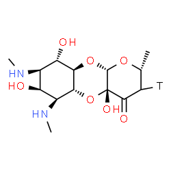 ChemSpider 2D Image | (2R,4aR,5aR,6S,7S,8R,9S,9aR,10aR)-4a,7,9-Trihydroxy-2-methyl-6,8-bis(methylamino)(3-~3~H_1_)decahydro-4H-pyrano[2,3-b][1,4]benzodioxin-4-one | C14H23TN2O7