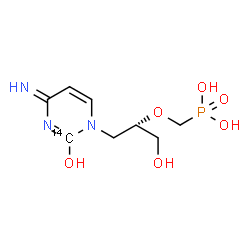 ChemSpider 2D Image | [({(2S)-1-Hydroxy-3-[2-hydroxy-4-imino(2-~14~C)-1(4H)-pyrimidinyl]-2-propanyl}oxy)methyl]phosphonic acid | C714CH14N3O6P