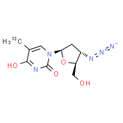 ChemSpider 2D Image | 1-(3-Azido-2,3-dideoxy-beta-D-erythro-pentofuranosyl)-4-hydroxy-5-(~13~C)methyl-2(1H)-pyrimidinone | C913CH13N5O4