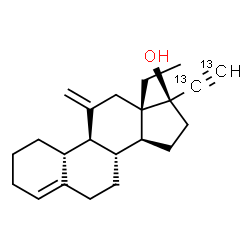 ChemSpider 2D Image | (8S,9S,10R,13S,14S,17R)-13-Ethyl-17-(~13~C_2_)ethynyl-11-methylene-2,3,6,7,8,9,10,11,12,13,14,15,16,17-tetradecahydro-1H-cyclopenta[a]phenanthren-17-ol (non-preferred name) | C2013C2H30O