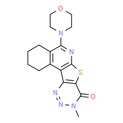 ChemSpider 2D Image | 9-Methyl-5-(4-morpholinyl)-1,2,3,4-tetrahydro[1,2,3]triazino[4',5':4,5]thieno[2,3-c]isoquinolin-8(9H)-one | C17H19N5O2S