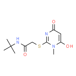 ChemSpider 2D Image | 2-[(6-Hydroxy-1-methyl-4-oxo-1,4-dihydro-2-pyrimidinyl)sulfanyl]-N-(2-methyl-2-propanyl)acetamide | C11H17N3O3S