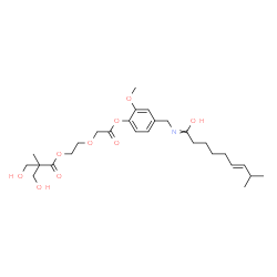 ChemSpider 2D Image | (6E)-N-{4-[2-(2-{[3-Hydroxy-2-(hydroxymethyl)-2-methylpropanoyl]oxy}ethoxy)acetoxy]-3-methoxybenzyl}-8-methyl-6-nonenimidic acid | C27H41NO9