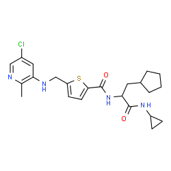 ChemSpider 2D Image | 5-{[(5-Chloro-2-methyl-3-pyridinyl)amino]methyl}-N-[3-cyclopentyl-1-(cyclopropylamino)-1-oxo-2-propanyl]-2-thiophenecarboxamide | C23H29ClN4O2S