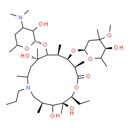 ChemSpider 2D Image | (2S,3S,5S,10S,12S,13R,14R)-13-[(2,6-Dideoxy-3-C-methyl-3-O-methyl-alpha-L-glycero-hexopyranosyl)oxy]-2-ethyl-3,4,10-trihydroxy-3,5,8,10,12,14-hexamethyl-15-oxo-7-propyl-1-oxa-7-azacyclopentadecan-11-y
l (1S)-3,4,6-trideoxy-3-(dimethylamino)hexopyranoside | C40H76N2O12