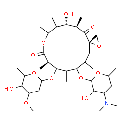 ChemSpider 2D Image | (3S,5R,6S,11R)-6-Hydroxy-5,7,8,11,13,15-hexamethyl-4,10-dioxo-14-{[3,4,6-trideoxy-3-(dimethylamino)hexopyranosyl]oxy}-1,9-dioxaspiro[2.13]hexadec-12-yl 2,6-dideoxy-3-O-methylhexopyranoside | C35H61NO12