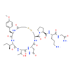 ChemSpider 2D Image | 1-{[(4R,7S,10S,13S,16R)-7-(2-Amino-2-oxoethyl)-13-[(2S)-2-butanyl]-10-[(1S)-1-hydroxyethyl]-16-(4-methoxybenzyl)-6,9,12,15,18-pentaoxo-1,2-dithia-5,8,11,14,17-pentaazacycloicosan-4-yl]carbonyl}-L-prol
yl-L-ornithylglycinamide | C42H65N11O12S2
