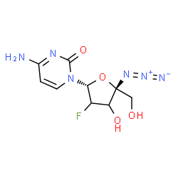 ChemSpider 2D Image | 4-Amino-1-[(2R,5R)-5-azido-3-fluoro-4-hydroxy-5-(hydroxymethyl)tetrahydro-2-furanyl]-2(1H)-pyrimidinone (non-preferred name) | C9H11FN6O4