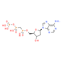 ChemSpider 2D Image | 9-[(3xi)-2-Deoxy-5-O-(hydroxy{[hydroxy(phosphonooxy)phosphoryl]methyl}phosphoryl)-beta-D-glycero-pentofuranosyl]-9H-purin-6-amine | C11H18N5O11P3