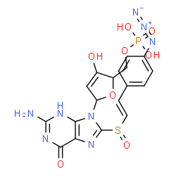 ChemSpider 2D Image | [5-(2-Amino-8-{[(E)-2-(4-azidophenyl)vinyl]sulfinyl}-6-oxo-3,6-dihydro-9H-purin-9-yl)-3-hydroxy-2,5-dihydro-2-furanyl]methyl dihydrogen phosphate | C18H17N8O8PS