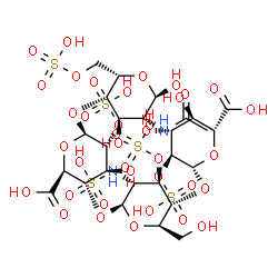 ChemSpider 2D Image | 2-O-Sulfo-beta-L-glucopyranuronosyl-(1->4)-2-deoxy-3-O-sulfo-2-(sulfoamino)-beta-D-glucopyranosyl-(1->4)-2-O-sulfo-beta-D-glucopyranuronosyl-(1->4)-2-acetamido-2-deoxy-6-O-sulfo-alpha-L-idopyranose | C26H42N2O37S5