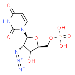 ChemSpider 2D Image | 1-[(3xi)-2-Azido-2-deoxy-5-O-phosphono-beta-L-erythro-pentofuranosyl]-2,4(1H,3H)-pyrimidinedione | C9H12N5O8P