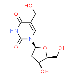 ChemSpider 2D Image | 1-(2-Deoxy-beta-L-erythro-pentofuranosyl)-5-(hydroxymethyl)-2,4(1H,3H)-pyrimidinedione | C10H14N2O6