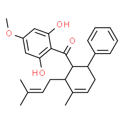 ChemSpider 2D Image | (2,6-Dihydroxy-4-methoxyphenyl)[3-methyl-2-(3-methyl-2-buten-1-yl)-6-phenyl-3-cyclohexen-1-yl]methanone | C26H30O4