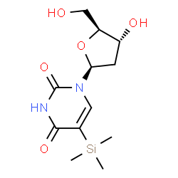 ChemSpider 2D Image | 1-(2-Deoxy-beta-L-erythro-pentofuranosyl)-5-(trimethylsilyl)-2,4(1H,3H)-pyrimidinedione | C12H20N2O5Si