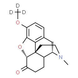 ChemSpider 2D Image | (5alpha,9alpha)-17-Methyl-3-[(~2~H_3_)methyloxy]-4,5-epoxymorphinan-6-one | C18H18D3NO3