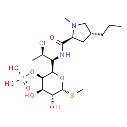 ChemSpider 2D Image | Methyl (5R)-5-[(2R)-2-chloro-1-{[(4R)-1-methyl-4-propyl-L-prolyl]amino}propyl]-4-O-phosphono-1-thio-beta-L-arabinopyranoside | C18H34ClN2O8PS