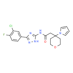 ChemSpider 2D Image | N-[3-(3-Chloro-4-fluorophenyl)-1H-1,2,4-triazol-5-yl]-2-[4-(1H-pyrrol-1-yl)tetrahydro-2H-pyran-4-yl]acetamide | C19H19ClFN5O2
