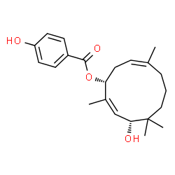 ChemSpider 2D Image | (1R,2Z,4R,9Z)-4-Hydroxy-2,5,5,9-tetramethyl-2,9-cycloundecadien-1-yl 4-hydroxybenzoate | C22H30O4