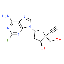 ChemSpider 2D Image | 9-(2-Deoxy-4-ethynyl-D-erythro-pentofuranosyl)-2-fluoro-9H-purin-6-amine | C12H12FN5O3