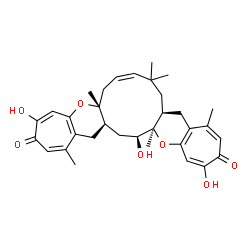 ChemSpider 2D Image | (6aR,8Z,11aS,18aR,19S,20aR)-4,16,19-Trihydroxy-1,6a,10,10,13,18a-hexamethyl-6a,7,10,11,11a,18a,19,20,20a,21-decahydro-3H-cyclohepta[b]cyclohepta[5',6']pyrano[3',2':5,6]cycloundeca[1,2-e]pyran-3,15(12H
)-dione | C33H40O7