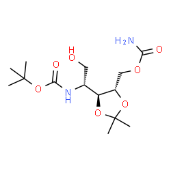 ChemSpider 2D Image | 1-O-Carbamoyl-4-deoxy-2,3-O-isopropylidene-4-({[(2-methyl-2-propanyl)oxy]carbonyl}amino)-D-xylitol | C14H26N2O7