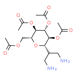 ChemSpider 2D Image | (1S)-2,3,4,6-Tetra-O-acetyl-1,5-anhydro-1-(1,3-diamino-2-propanyl)-D-glucitol | C17H28N2O9