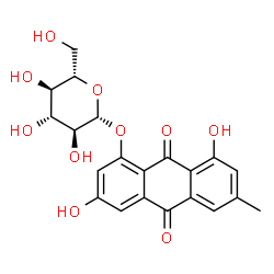 ChemSpider 2D Image | 3,8-Dihydroxy-6-methyl-9,10-dioxo-9,10-dihydro-1-anthracenyl beta-L-glucopyranoside | C21H20O10