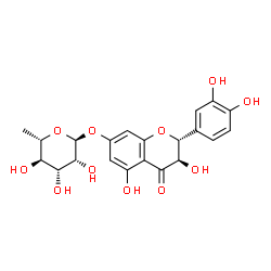 ChemSpider 2D Image | (2R,3R)-2-(3,4-Dihydroxyphenyl)-3,5-dihydroxy-4-oxo-3,4-dihydro-2H-chromen-7-yl 6-deoxy-alpha-L-mannopyranoside | C21H22O11