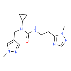 ChemSpider 2D Image | 1-Cyclopropyl-1-[(1-methyl-1H-pyrazol-4-yl)methyl]-3-[2-(1-methyl-1H-1,2,4-triazol-5-yl)ethyl]urea | C14H21N7O