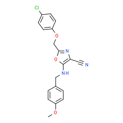 ChemSpider 2D Image | 2-[(4-Chlorophenoxy)methyl]-5-[(4-methoxybenzyl)amino]-1,3-oxazole-4-carbonitrile | C19H16ClN3O3