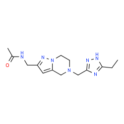 ChemSpider 2D Image | N-({5-[(5-Ethyl-1H-1,2,4-triazol-3-yl)methyl]-4,5,6,7-tetrahydropyrazolo[1,5-a]pyrazin-2-yl}methyl)acetamide | C14H21N7O