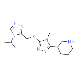 ChemSpider 2D Image | 3-(5-{[(4-Isopropyl-4H-1,2,4-triazol-3-yl)methyl]sulfanyl}-4-methyl-4H-1,2,4-triazol-3-yl)piperidine | C14H23N7S