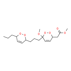 ChemSpider 2D Image | Methyl {6-methoxy-6-[3-(6-propyl-3,6-dihydro-1,2-dioxin-3-yl)propyl]-3,6-dihydro-1,2-dioxin-3-yl}acetate | C18H28O7