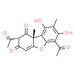 ChemSpider 2D Image | (2S,9bR)-2,6-Diacetyl-7,9-dihydroxy-8,9b-dimethyldibenzo[b,d]furan-1,3(2H,9bH)-dione | C18H16O7