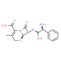 ChemSpider 2D Image | (6R,7S)-7-{[(2S)-2-Amino-1-hydroxy-2-phenylethylidene]amino}-3-methyl-8-oxo-5-thia-1-azabicyclo[4.2.0]oct-2-ene-2-carboxylic acid | C16H17N3O4S