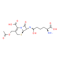 ChemSpider 2D Image | (6R,7S)-3-(Acetoxymethyl)-7-{[(5S)-5-amino-5-carboxy-1-hydroxypentylidene]amino}-8-oxo-5-thia-1-azabicyclo[4.2.0]oct-2-ene-2-carboxylic acid | C16H21N3O8S