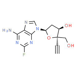 ChemSpider 2D Image | 9-(2-Deoxy-4-ethynyl-beta-D-threo-pentofuranosyl)-2-fluoro-9H-purin-6-amine | C12H12FN5O3