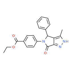 ChemSpider 2D Image | Ethyl 4-(3-methyl-6-oxo-4-phenyl-2,6-dihydropyrrolo[3,4-c]pyrazol-5(4H)-yl)benzoate | C21H19N3O3