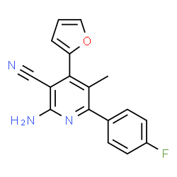 ChemSpider 2D Image | 2-Amino-6-(4-fluorophenyl)-4-(2-furyl)-5-methylnicotinonitrile | C17H12FN3O
