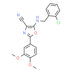 ChemSpider 2D Image | 5-[(2-Chlorobenzyl)amino]-2-(3,4-dimethoxyphenyl)-1,3-oxazole-4-carbonitrile | C19H16ClN3O3