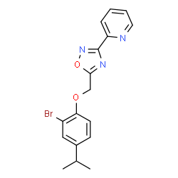 ChemSpider 2D Image | 2-{5-[(2-Bromo-4-isopropylphenoxy)methyl]-1,2,4-oxadiazol-3-yl}pyridine | C17H16BrN3O2